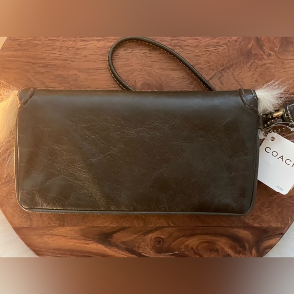 COACH Brown Leather & Shearling SOHO Wristlet